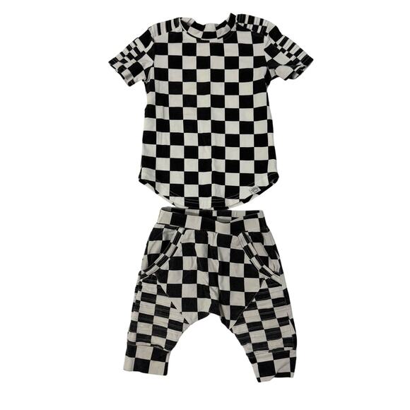 Posh Kiddos Black & White Checkered Biker Outfit Set Size 12 Months